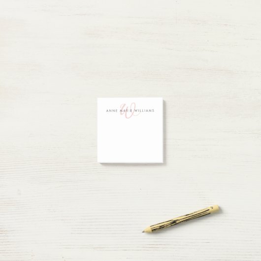 Moderne Roze Roze Schreef Monogram Post-it® Notes (Op bureau)