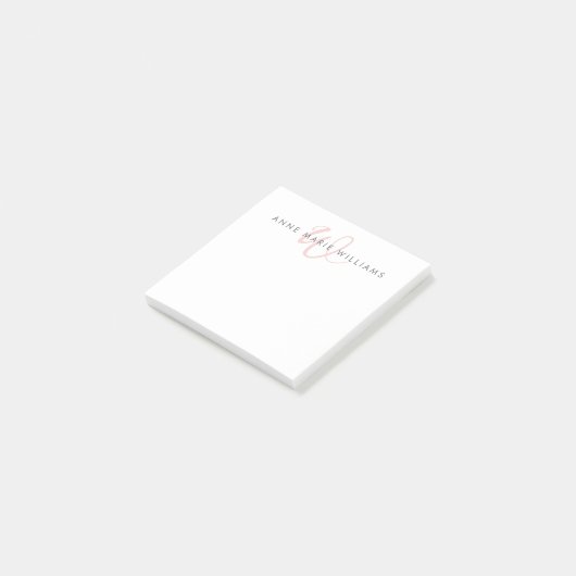 Moderne Roze Roze Schreef Monogram Post-it® Notes (Schuin)