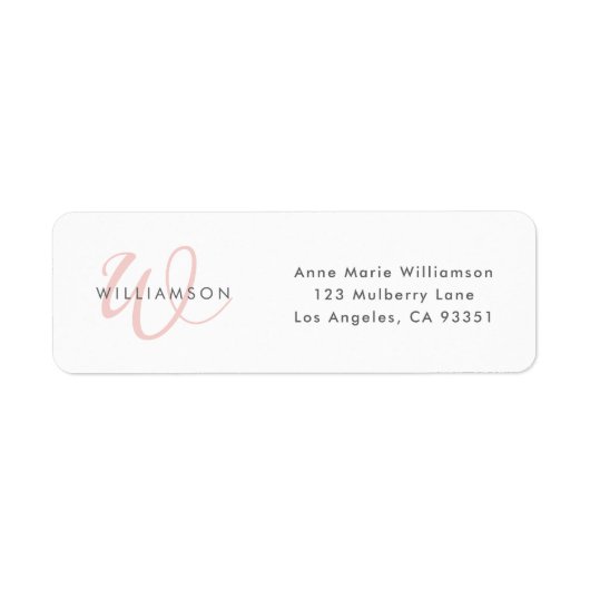Moderne Roze Roze Script Monogram Etiket (Voorkant)