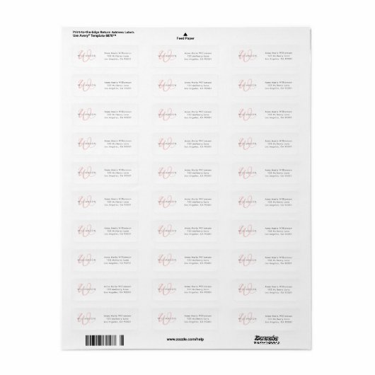Moderne Roze Roze Script Monogram Etiket (Full Sheet)