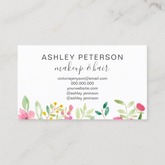 Moderne roze roze waterverf make-up visitekaartje (Achterkant)