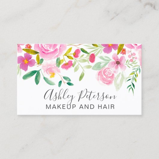 Moderne roze roze waterverf make-up visitekaartje (Voorkant)