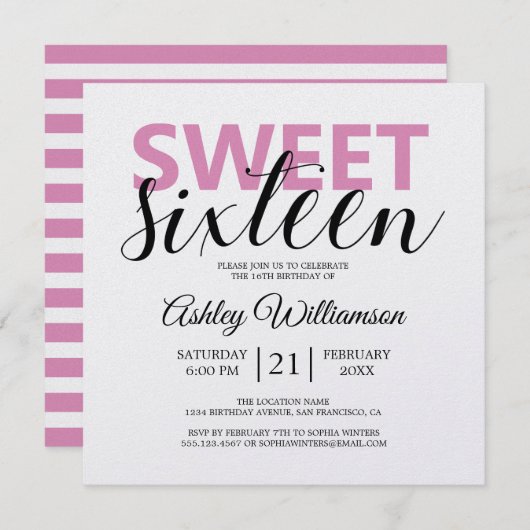 Moderne roze roze witte strepen roze 16 kaart (Voorkant / Achterkant)