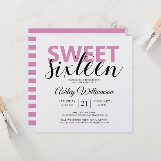 Moderne roze roze witte strepen roze 16 kaart (Voorkant / Achterkant in situ)