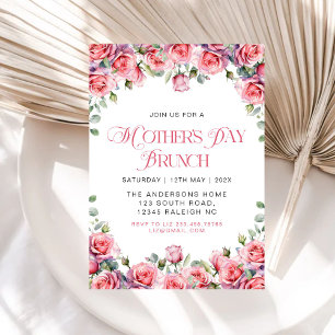Moderne Roze Rozen Bloemen Moederdag Brunch Kaart