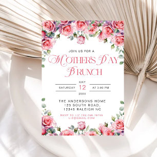 Moderne Roze Rozen Bloemen Moederdag Brunch Kaart