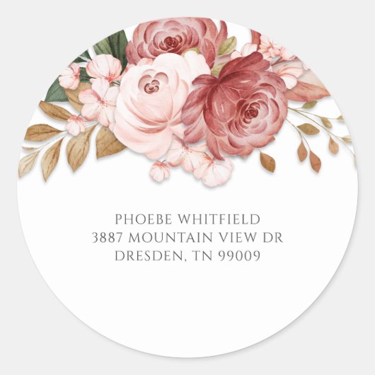 Moderne Roze Rozen Bloemen Rustiek Botanisch Ronde Sticker (Voorkant)