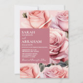 Moderne Roze Rozen bruiloft uitnodiging (Voorkant)