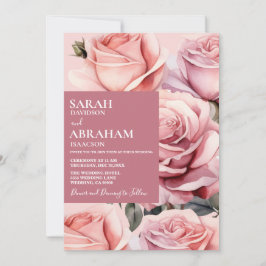 Moderne Roze Rozen bruiloft uitnodiging