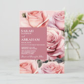 Moderne Roze Rozen bruiloft uitnodiging (Staand voorkant)