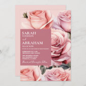 Moderne Roze Rozen bruiloft uitnodiging (Voorkant / Achterkant)