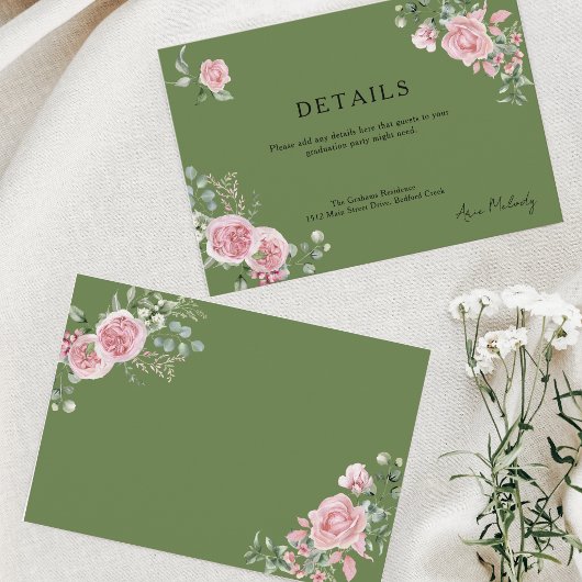 Moderne Roze Rozen Details Afstuderen Informatiekaartje