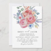 Moderne Roze Rozen & Eucalyptus Watercolor Trouwka Kaart (Voorkant)