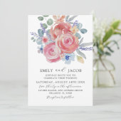 Moderne Roze Rozen & Eucalyptus Watercolor Trouwka Kaart (Staand voorkant)