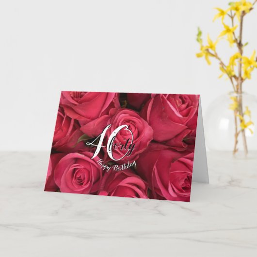 Moderne roze rozen Floral 40e verjaardag Kaart (Gele Bloem)