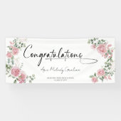 Moderne Roze Rozen Gefeliciteerd Afstuderen Spandoek (Horizontaal)