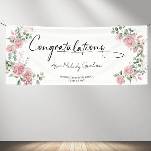 Moderne Roze Rozen Gefeliciteerd Afstuderen Spandoek