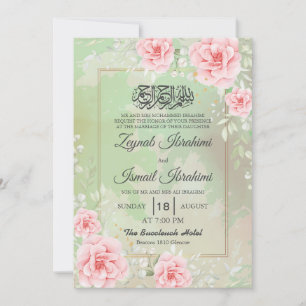Moderne Roze Rozen, Gouden Islamitische Moslim Bru Kaart