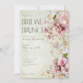 Moderne Roze Rozen & Lelies Groene Bruidsbrunch Kaart (Voorkant)