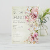 Moderne Roze Rozen & Lelies Groene Bruidsbrunch Kaart (Staand voorkant)