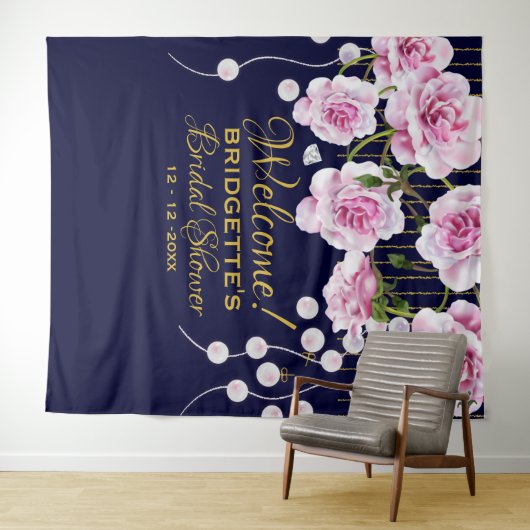 Moderne  Roze Rozen Parels Bruiloft Wandkleed (In Situ (horizontaal))