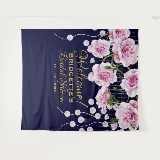 Moderne  Roze Rozen Parels Bruiloft Wandkleed (Voorkant (horizontaal))