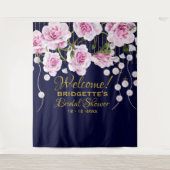 Moderne  Roze Rozen Parels Bruiloft Wandkleed (Voorkant)