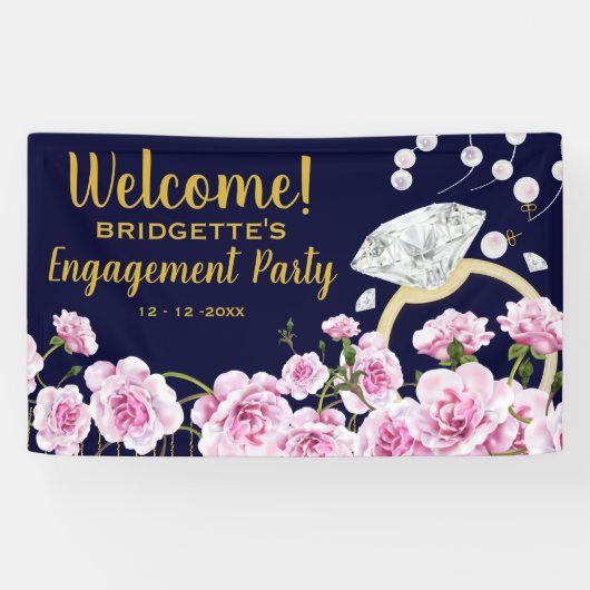 Moderne roze rozen parels Verloving Spandoek (Horizontaal)