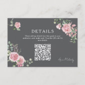 Moderne Roze Rozen QR-code Details Afstuderen Informatiekaartje (Voorkant)