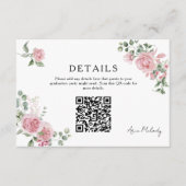 Moderne Roze Rozen QR-code Details Afstuderen Informatiekaartje (Voorkant)