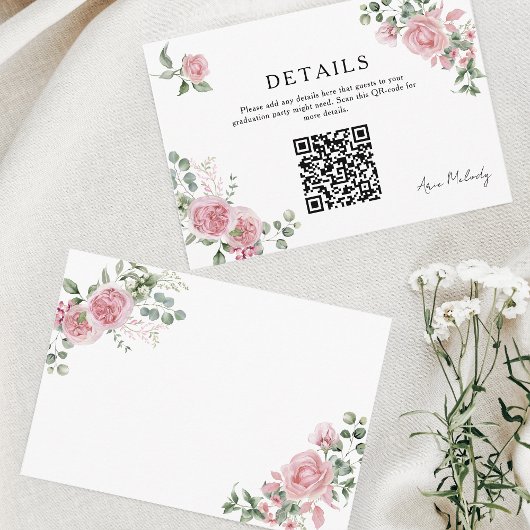 Moderne Roze Rozen QR-code Details Afstuderen Informatiekaartje