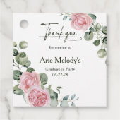 Moderne Roze Rozen Script Afstudeercadeau Bedankjes Labels (Voorkant)