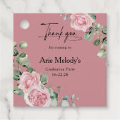 Moderne Roze Rozen Script Afstudeercadeau Bedankjes Labels (Voorkant)