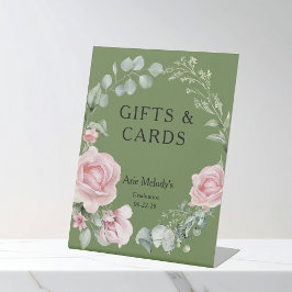 Moderne Roze Rozen Script Afstudeercadeaus & Kaart Reclamebord Met Voetstuk