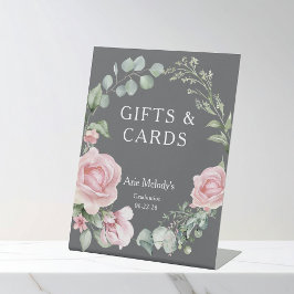 Moderne Roze Rozen Script Afstudeercadeaus & Kaart Reclamebord Met Voetstuk