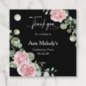 Moderne Roze Rozen Script Afstudeerceremonie Bedankjes Labels (Voorkant)