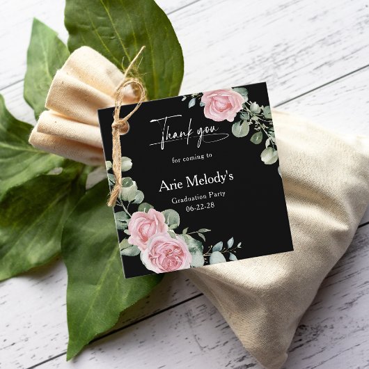 Moderne Roze Rozen Script Afstudeerceremonie Bedankjes Labels