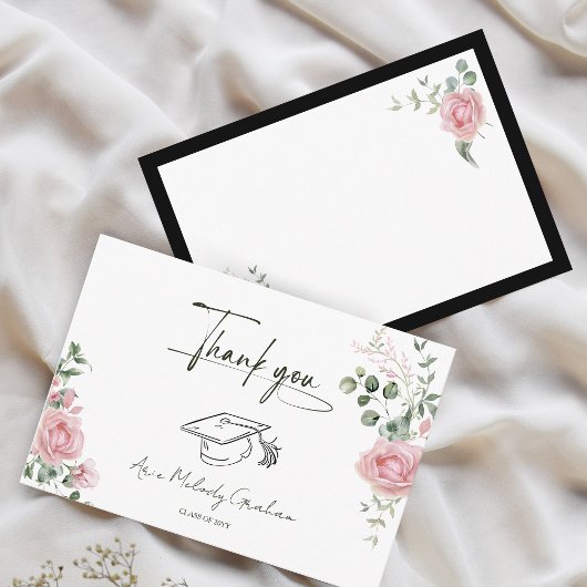 Moderne Roze Rozen Script Afstudeerceremonie Bedankkaart