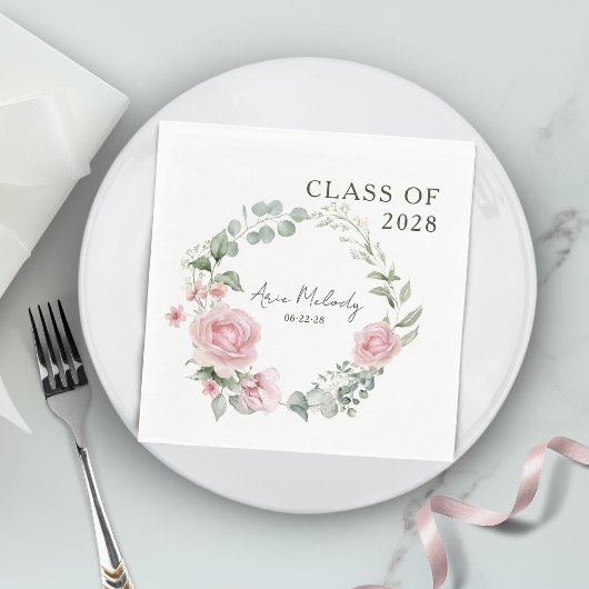 Moderne Roze Rozen Script Afstudeerklas Servet