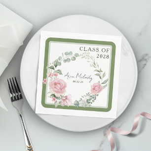 Moderne Roze Rozen Script Afstudeerklas Servet