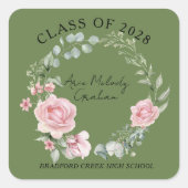Moderne Roze Rozen Script Afstudeerklas Vierkante Sticker (Voorkant)