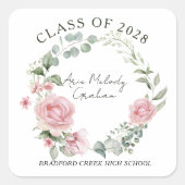 Moderne Roze Rozen Script Afstudeerklas Vierkante Sticker (Voorkant)