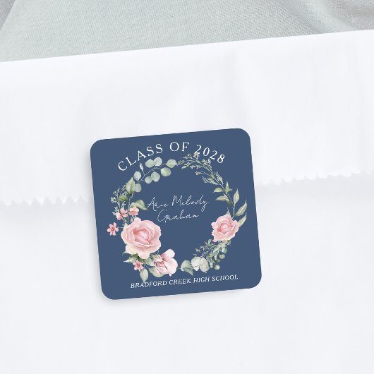 Moderne Roze Rozen Script Afstudeerklas Vierkante Sticker
