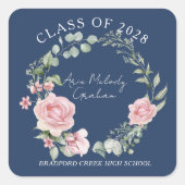Moderne Roze Rozen Script Afstudeerklas Vierkante Sticker (Voorkant)