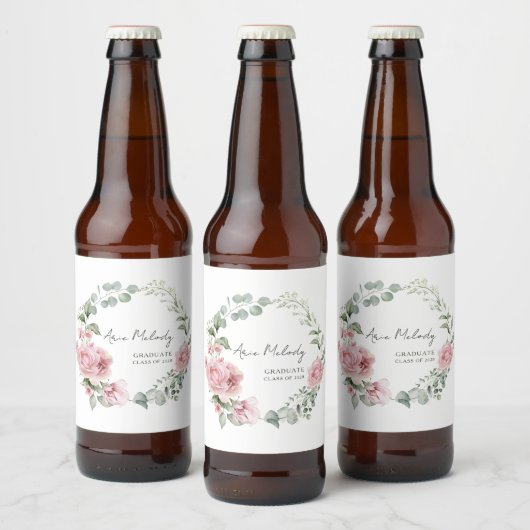 Moderne Roze Rozen Script Afstudeerklasse Bier Etiket (Flessen)