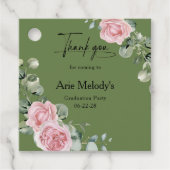 Moderne Roze Rozen Script Afstuderen Bedankjes Labels (Voorkant)