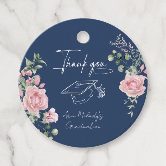 Moderne Roze Rozen Script Afstuderen Bedankjes Labels (Voorkant)