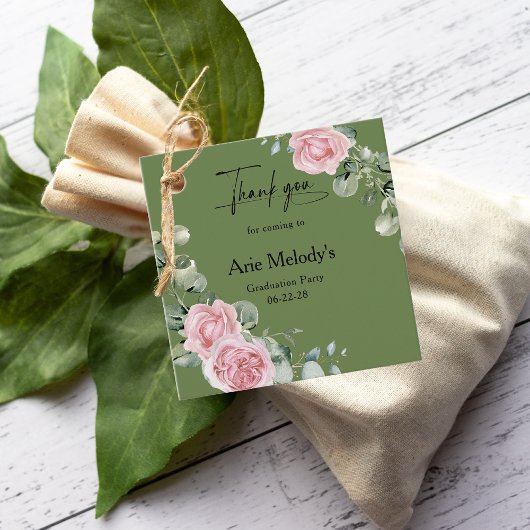 Moderne Roze Rozen Script Afstuderen Bedankjes Labels