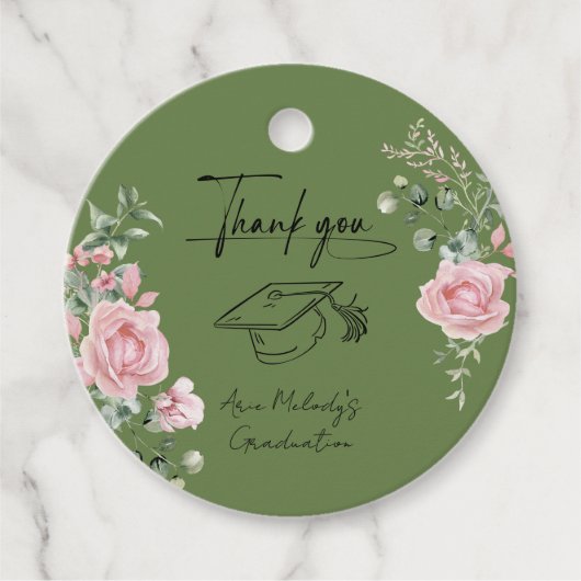 Moderne Roze Rozen Script Afstuderen Bedankjes Labels (Voorkant)