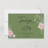 Moderne Roze Rozen Script Afstuderen Bedankkaart (Voorkant)